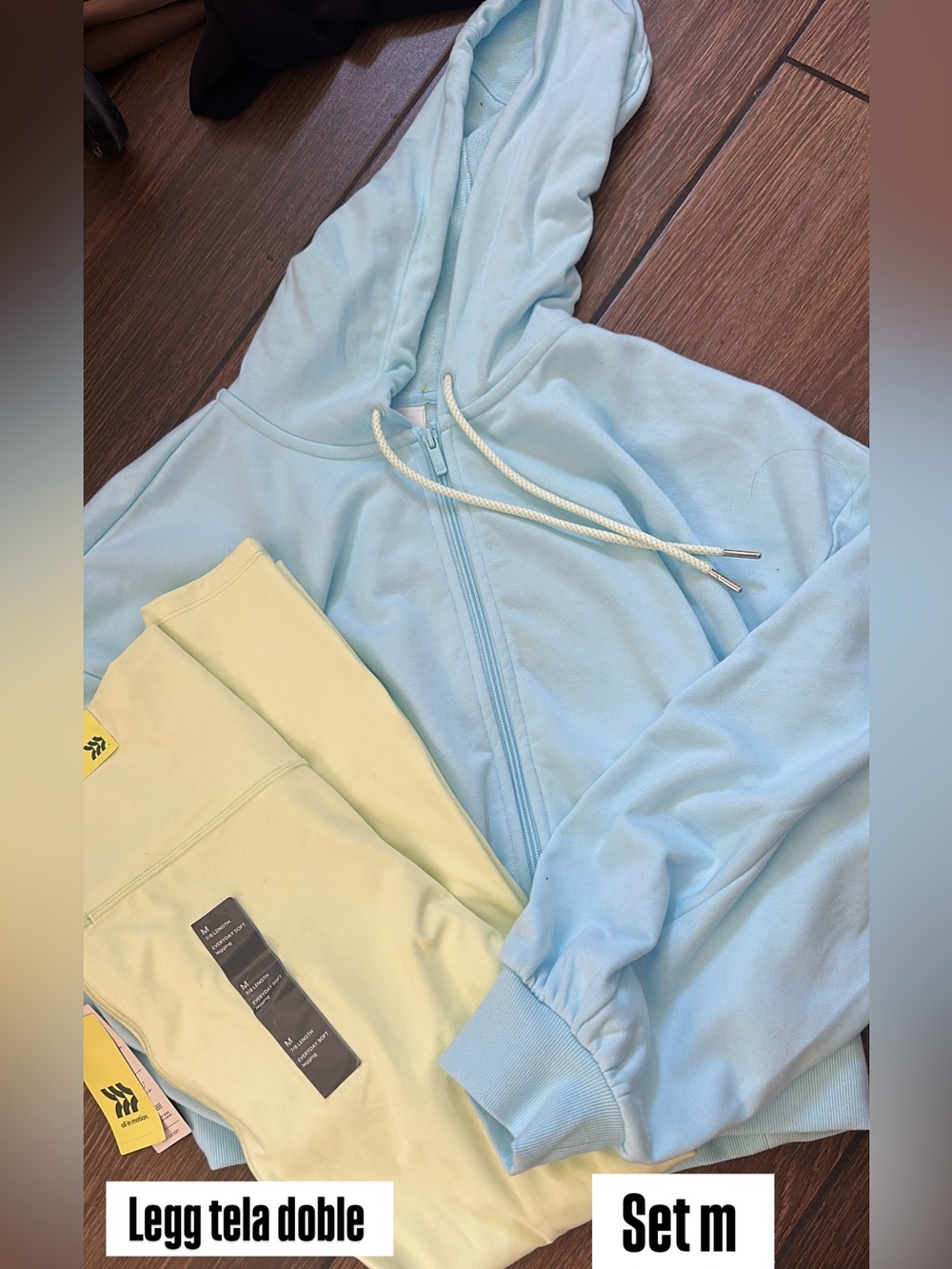 all in motion Light Blue Zip Hoodie & Pale Yellow Leggings